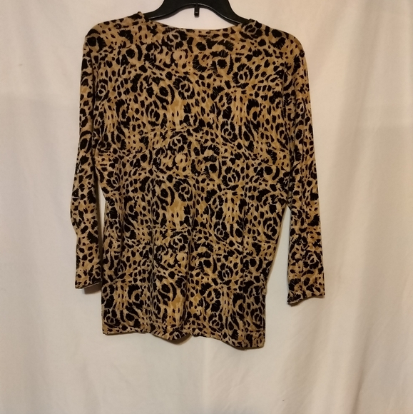 Evan picone animal print button up cardigan sweater sz L - Picture 4 of 5